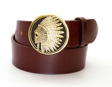 Leather Belt with Indian Skull Headdress Buckle - Gone Rogue
