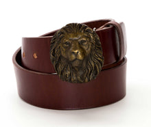 Leather Belt with Vintage Lion's Head Buckle - Gone Rogue