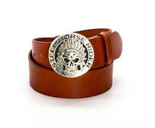 Leather Belt with Silver Indian Skull Buckle - Gone Rogue