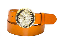 Leather Belt with Indian Skull Headdress Buckle - Gone Rogue