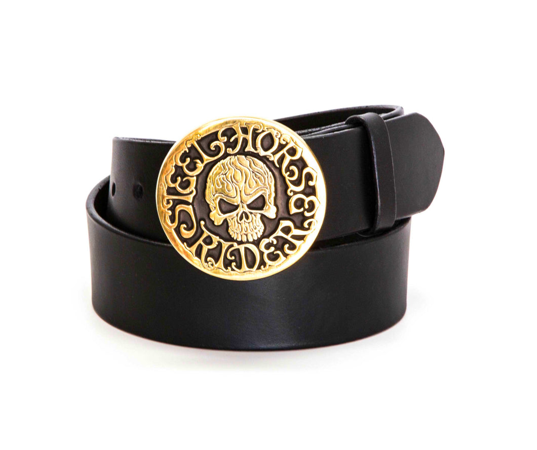 Leather Belt with Steel Horse Rider Skull Buckle - Gone Rogue