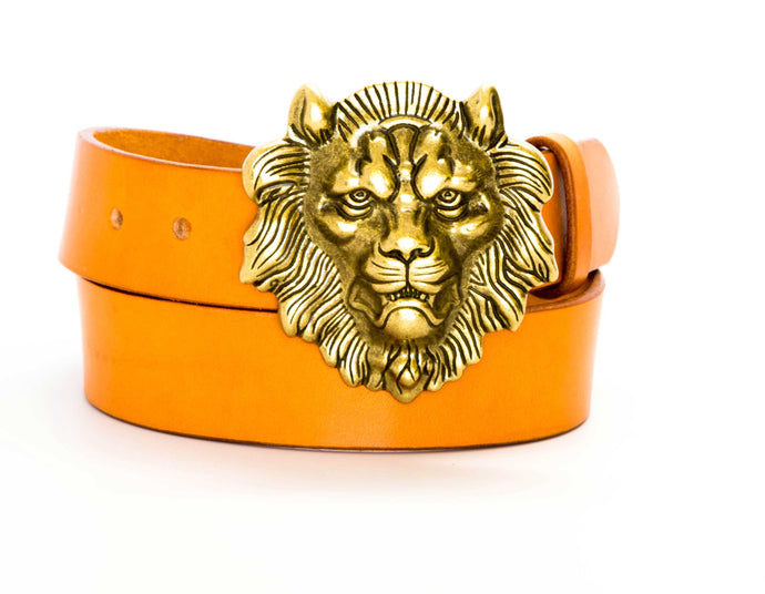 Leather Belt with Lion Head Belt Buckle - Gone Rogue